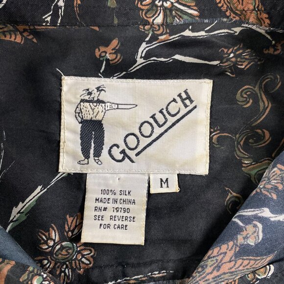 Vintage 90s Goouch Silk Shirt Men's Medium Paisley Abstract Baroque Long Sleeve - Picture 6 of 12